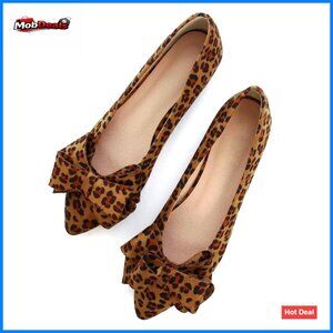 Pointed Toe Ballet Flats with Bow, Suede Slip-Ons for Work and Casual